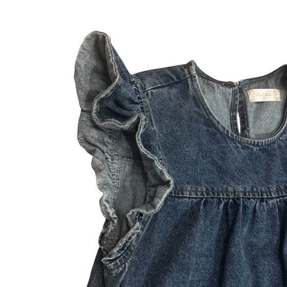 Altar'd State Blue Ruffle Sleeve Keyhole Medium Dark Wash Jean Denim Dress Small - Picture 5 of 10